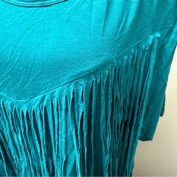 Crazy Train Teal Fringe Western Boho Top Festival Southwest Tee Size L - Picture 3 of 8